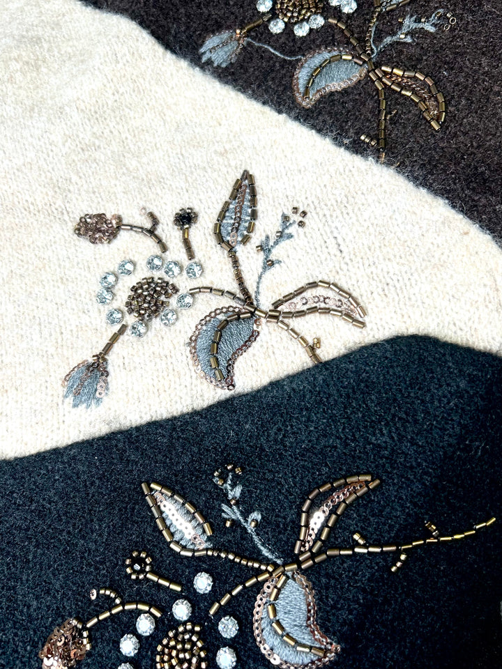 Beaded Floral Detail Triangle Scarf (3 Colours)
