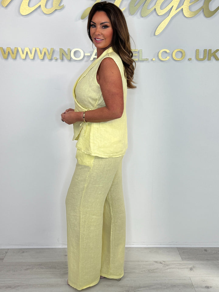 Yellow Linen Wrap Over Waist Coat Trouser Co-ord