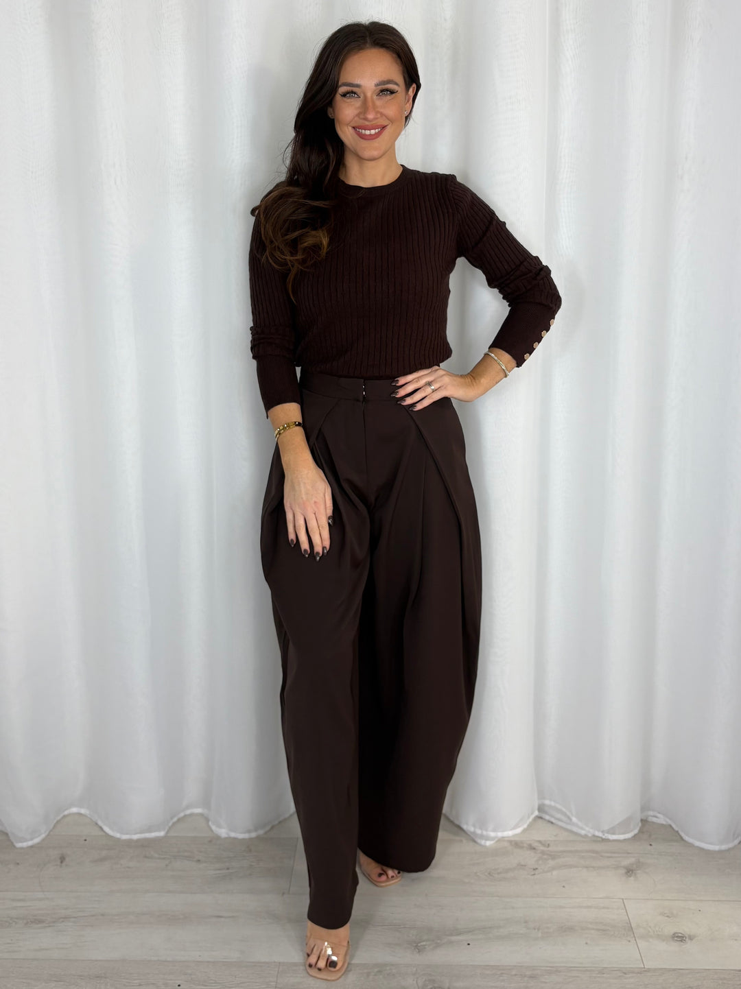 High Waisted Pleated Barrel Leg Trousers (3 Colours)