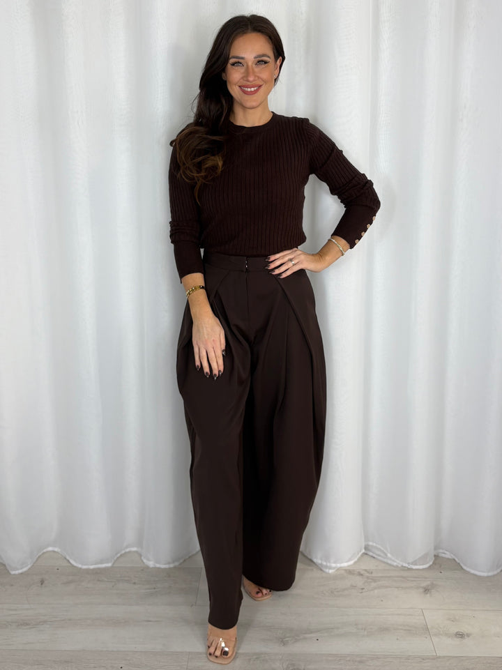 High Waisted Pleated Barrel Leg Trousers (3 Colours)