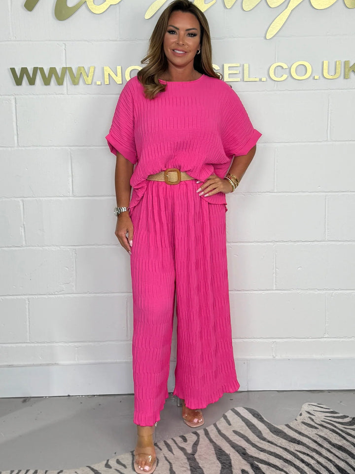 Crinkle Top & Belted Trouser Co-Ord ( 6 colours)