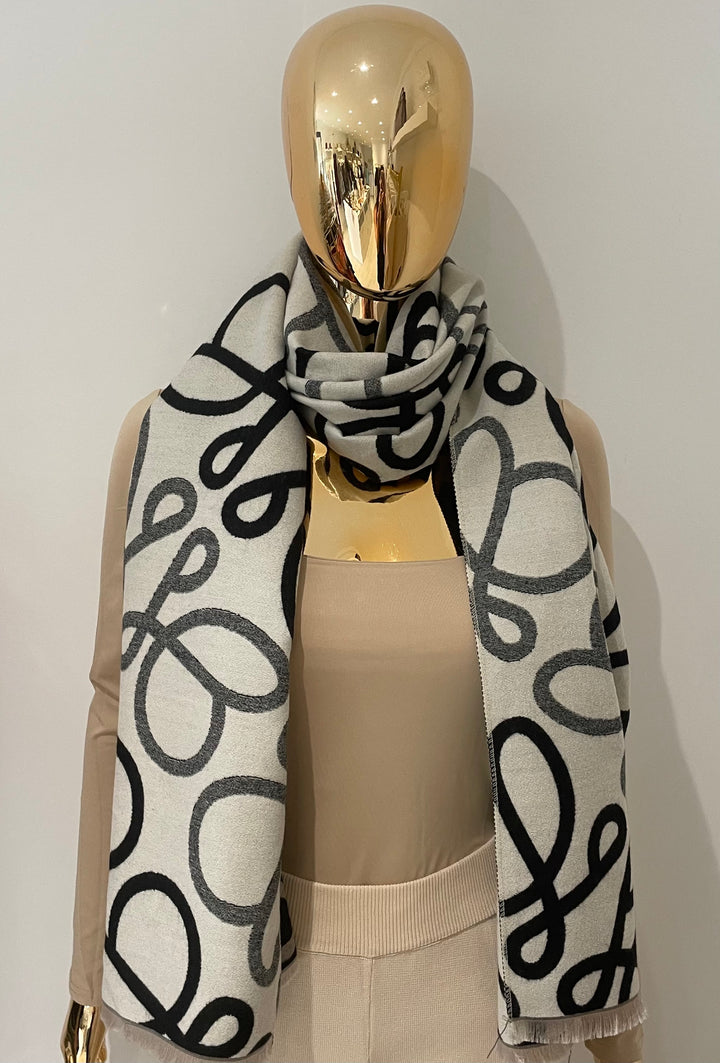 Reversible Grey/Black Swirl Detail Scarf