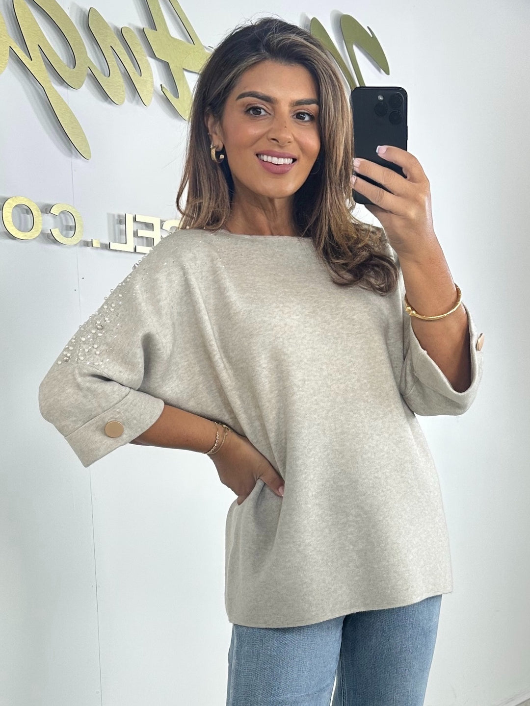 Soft Knit Studded Pearl Shoulder Jumper (5 Colours)