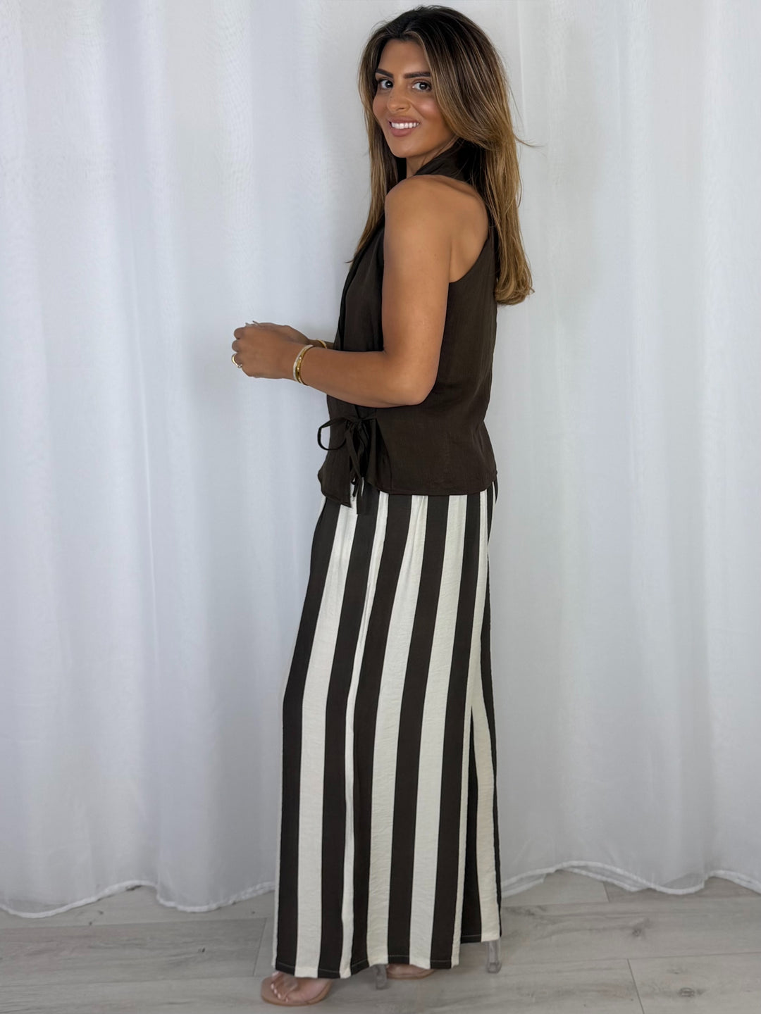 Striped Trouser And Wrap Around Top (5 Colours)