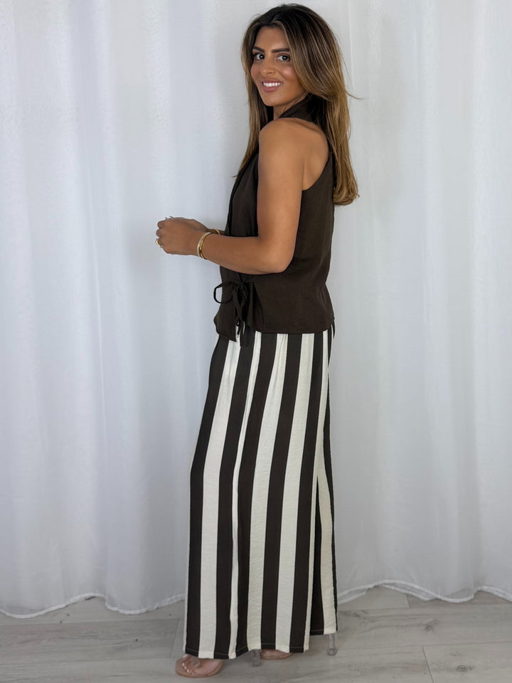 Striped Trouser And Wrap Around Top (5 Colours)