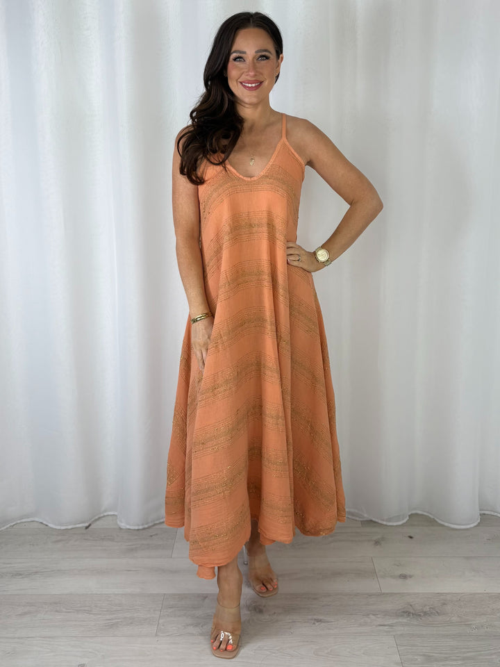 V-Neck Strap Gold Fleck Maxi Dress (5 Colours)
