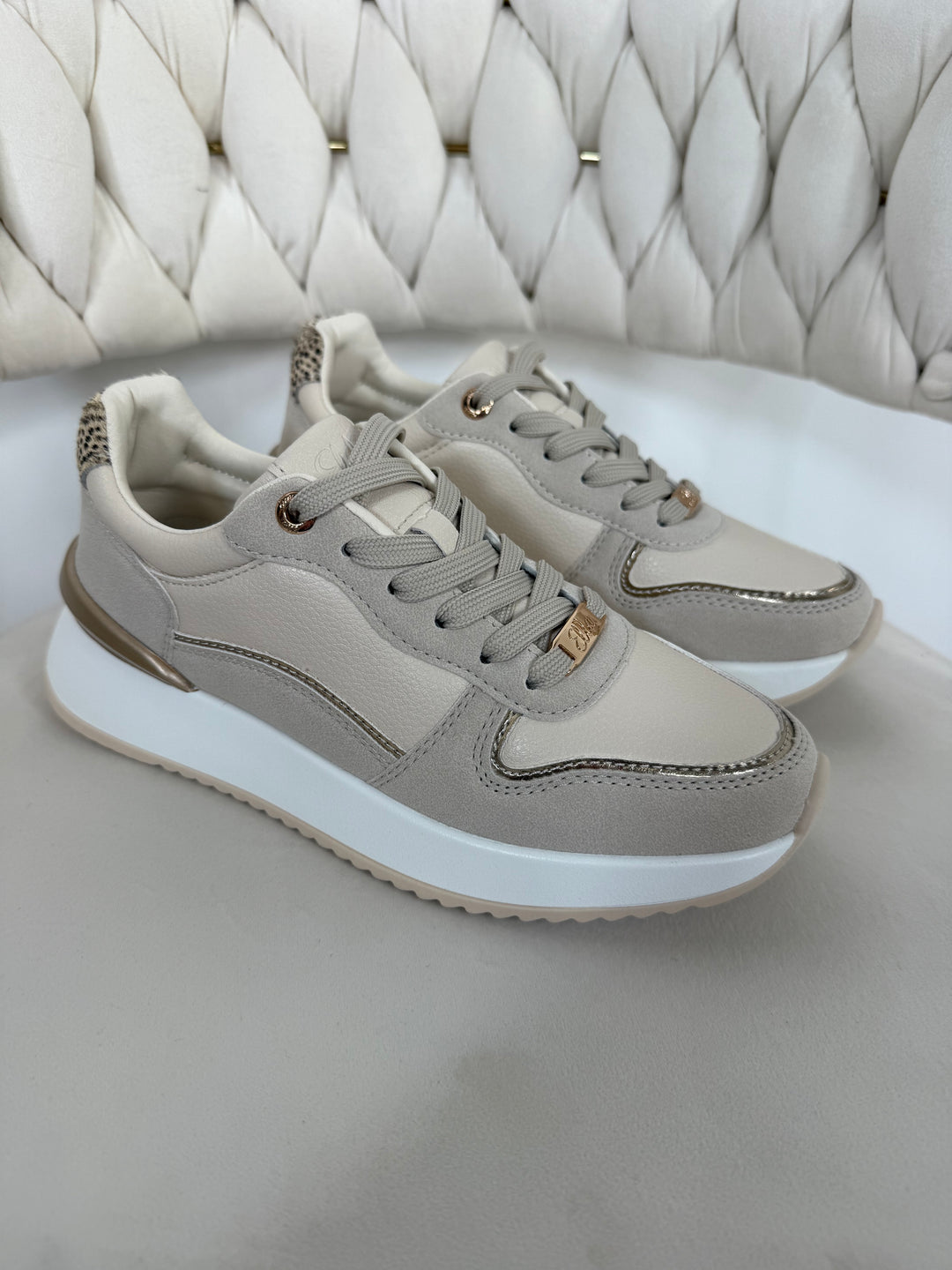 Faux Leather 2 Tone Leopard Back Trainers (2 Colours)