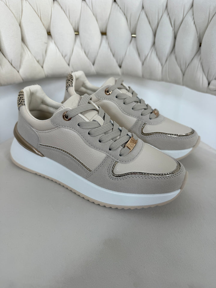 Faux Leather 2 Tone Leopard Back Trainers (2 Colours)