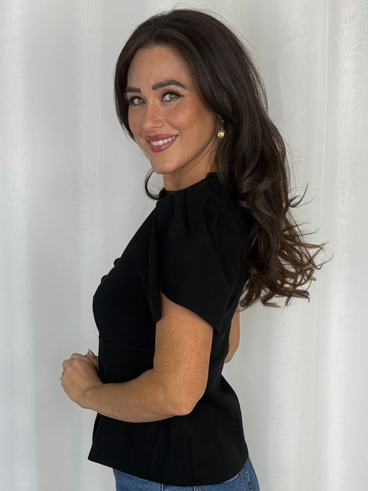 Covered Button Frill Sleeve Top (4 Colours)