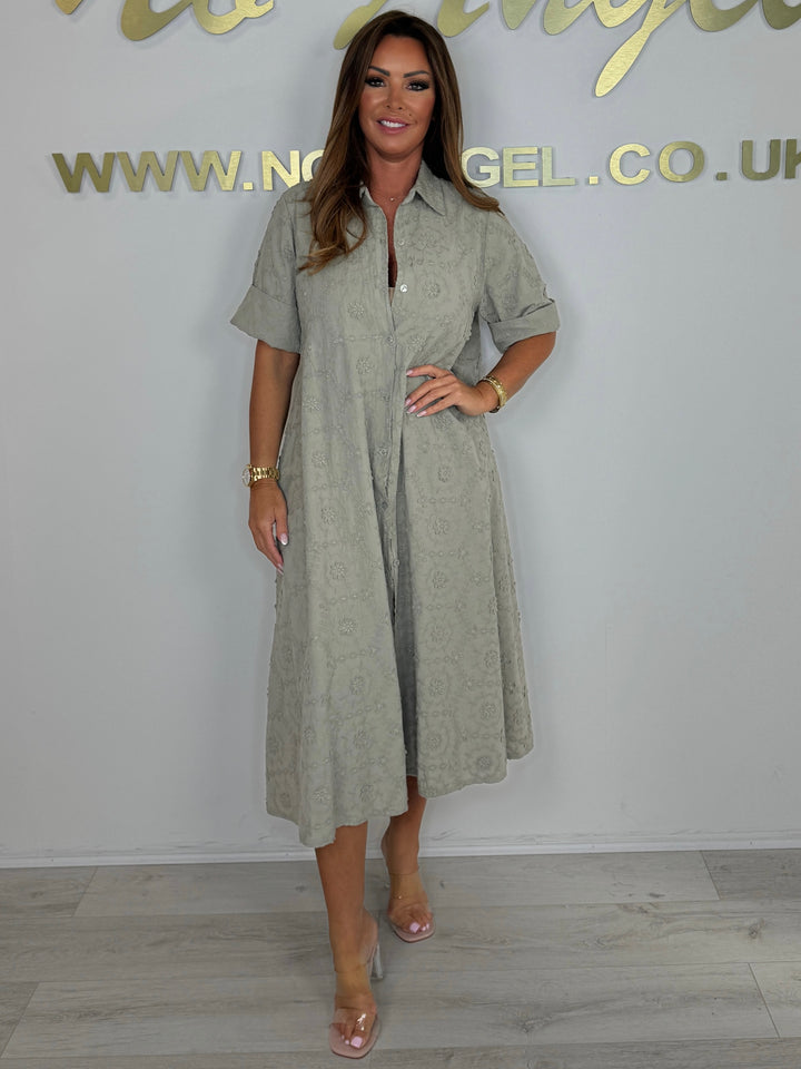 Flower Embroidered Oversize Shirt Dress (2 Colours)
