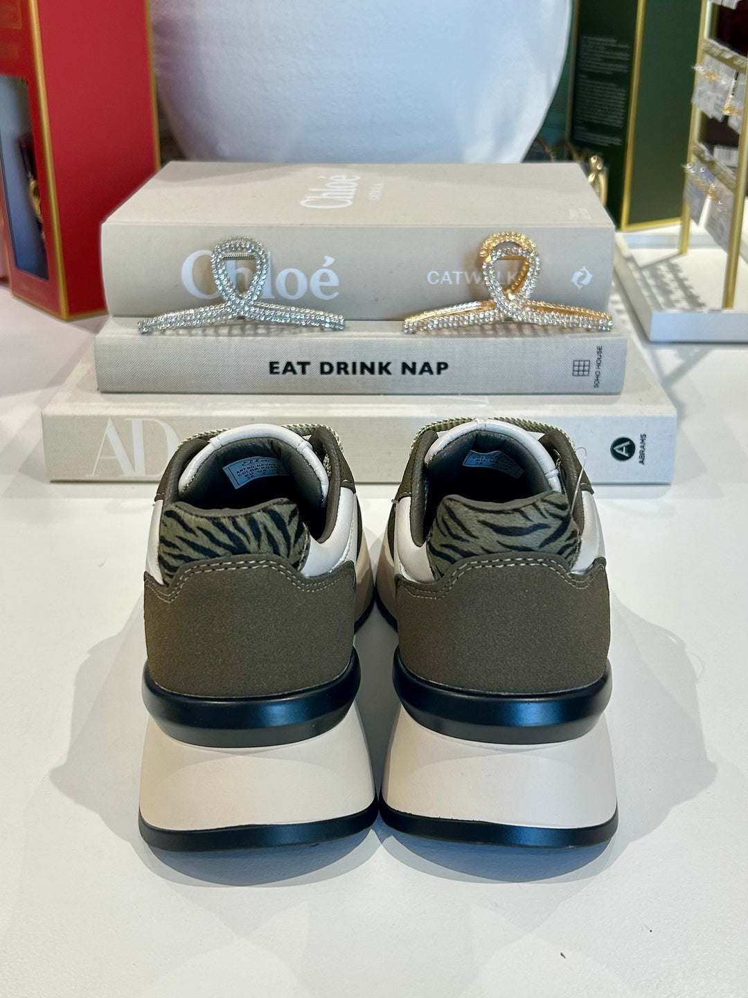Khaki Faux Leather 2 Tone Zebra Back Trainers