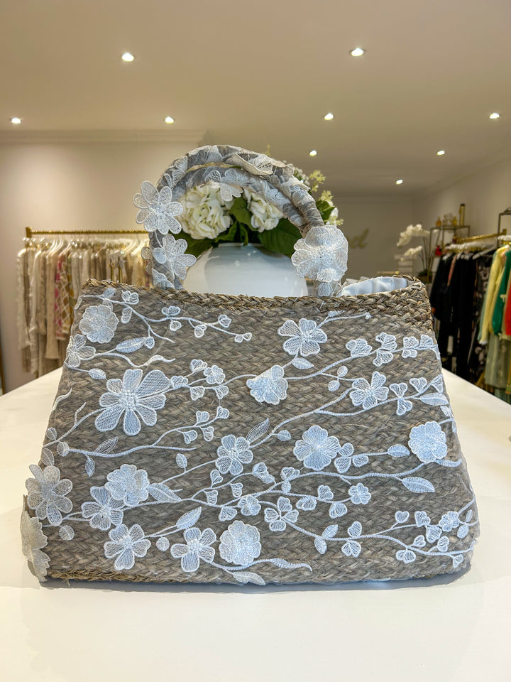 Pearl Flower Detail Mesh Woven Beach Bag (2 Colours)