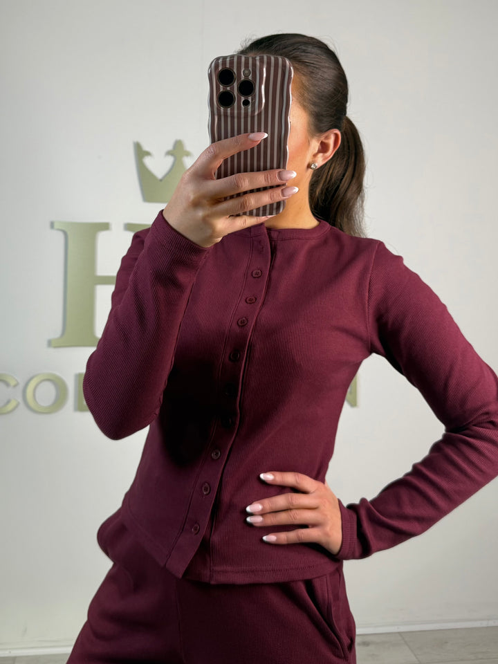 Button Up Ribbed Straight Leg Trouser Co-Ord (2 Colours)