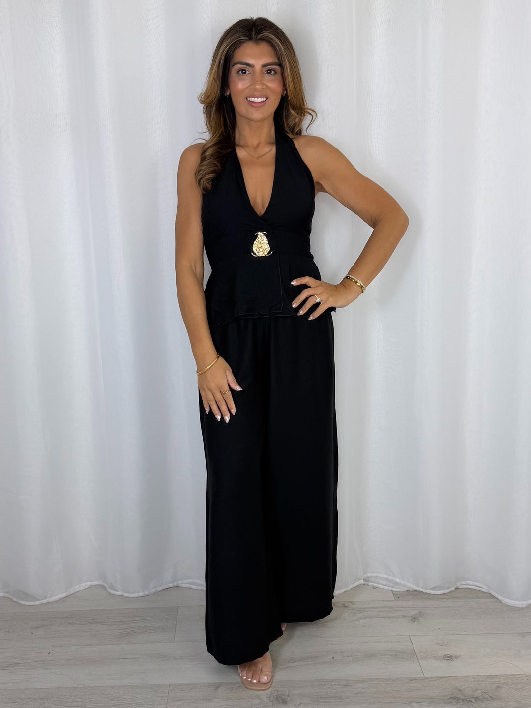 Halter Neck Gold Buckle Top & Trouser Co-Ord (8 Colours)