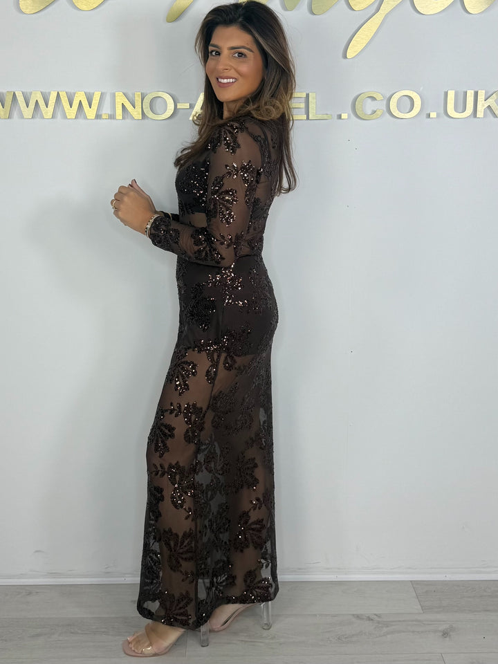 Flower Detail Sequin Mesh Maxi Skirt (2 Colours)