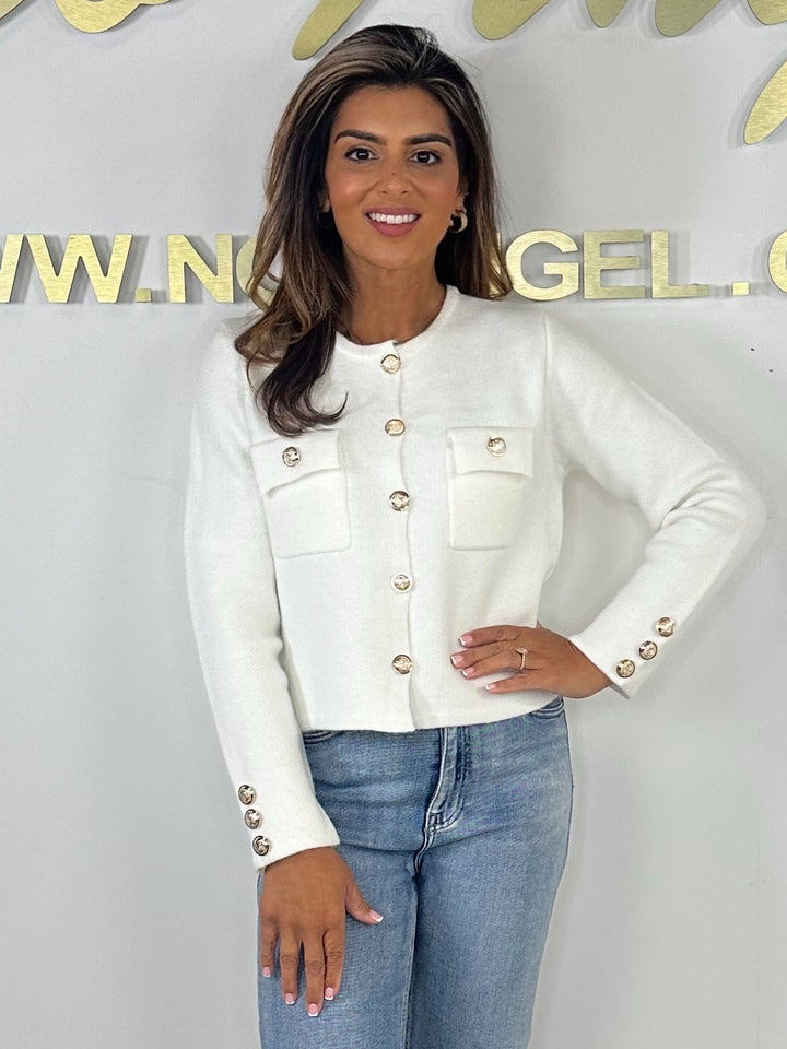 Thick Knit Gold Button Pocket Front Cardigan (2 Colours)