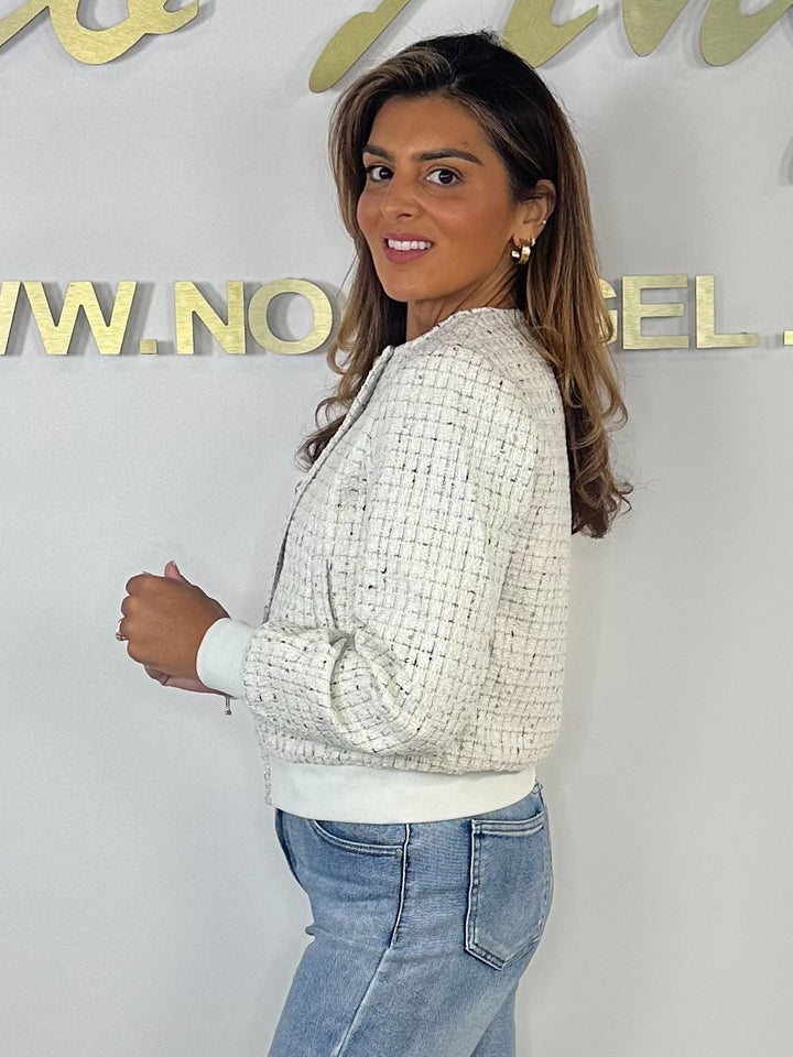 Tweed Fleck Gold Button Bomber Jacket (3 Colours)