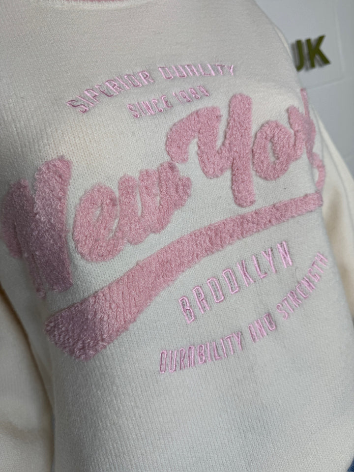 Cream/Pink New York Knit Sweatshirt