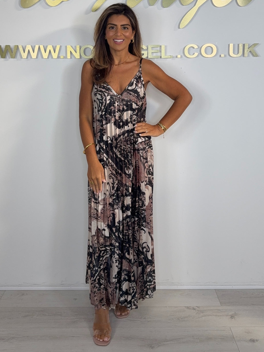 Pleated Printed Spaghetti Strap Maxi Dress (3 Colours)