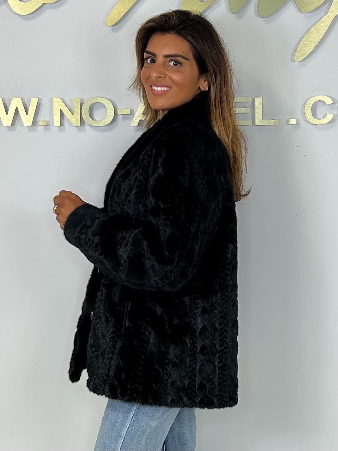 Faux Fur Cable Design Button Up Jacket (4 Colours)