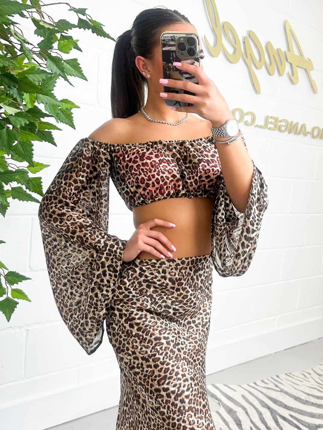 Leopard print Chiffon shirt & matching top co-ord