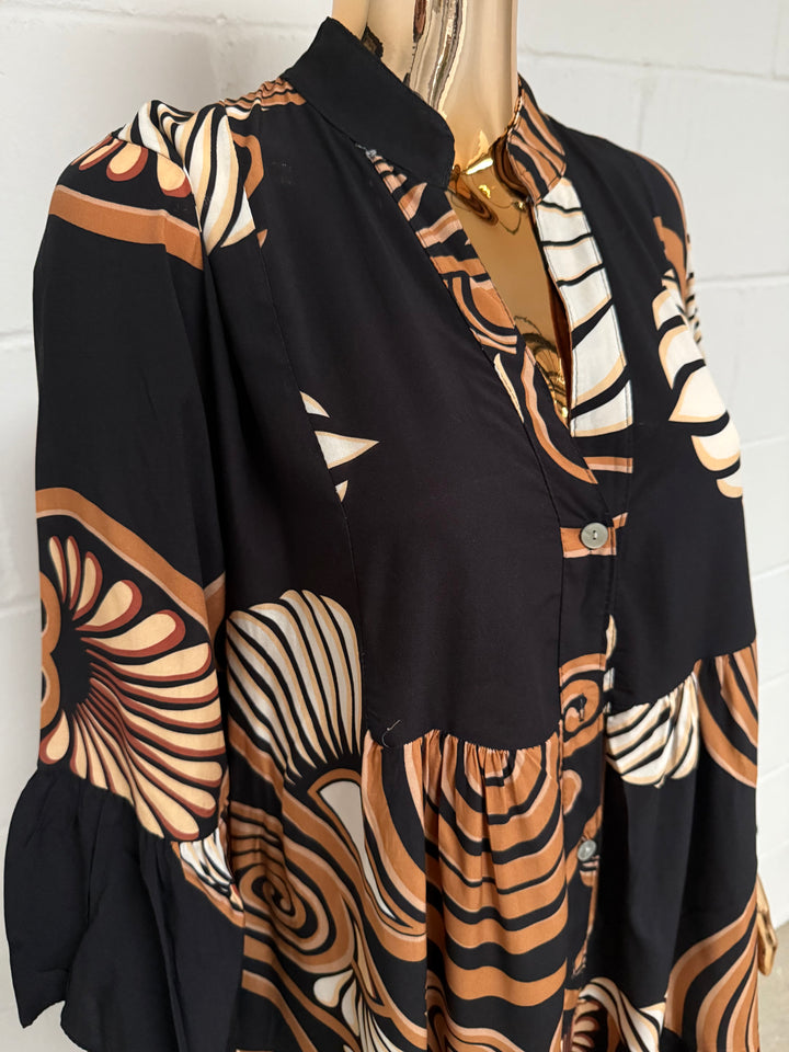 Printed Button Up Panelled Oversize Maxi Dress (2 Colours)