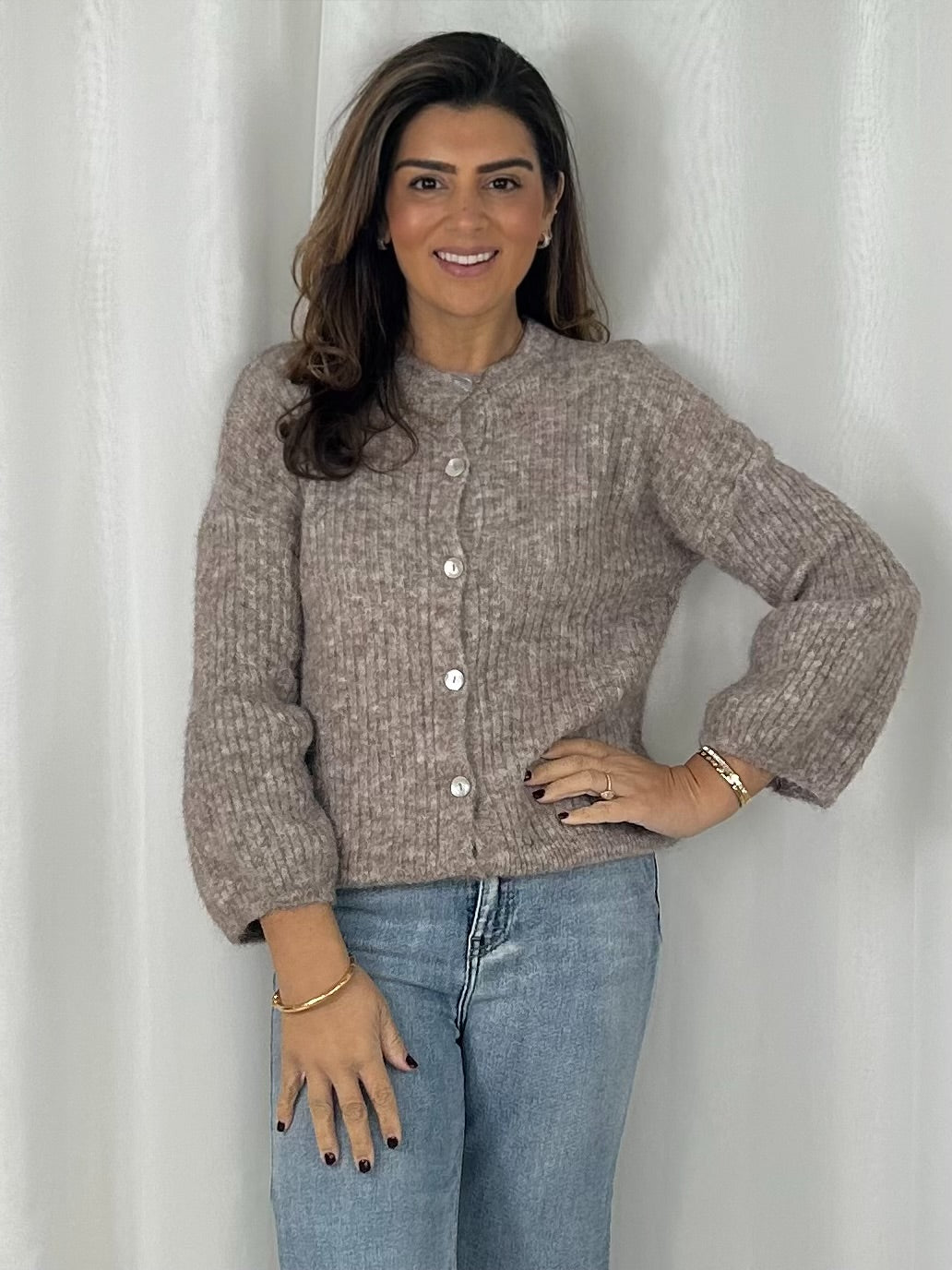 Balloon Sleeve Ribbed Button Up Cardigan (6 Colours)