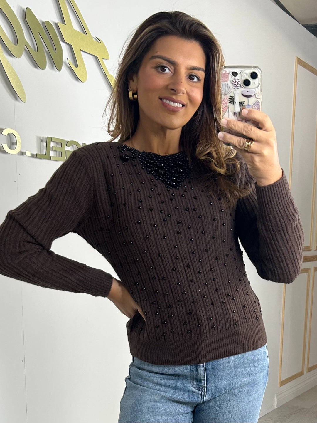 Scattered Pearl High Neck Long Sleeve Jumper (3 Colours)