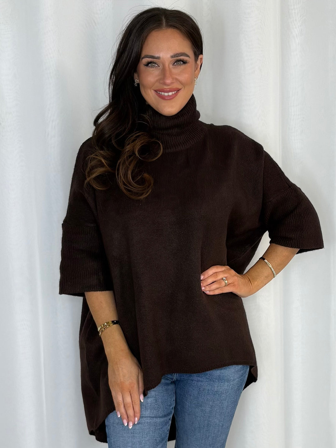 Soft Knit High-Low Roll Neck Jumper (4 Colours)