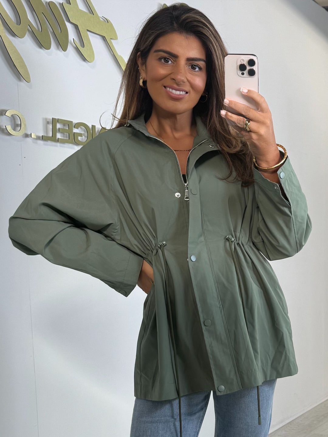 Grandad Collar Longline Drawstring Raincoat (2 Colours)