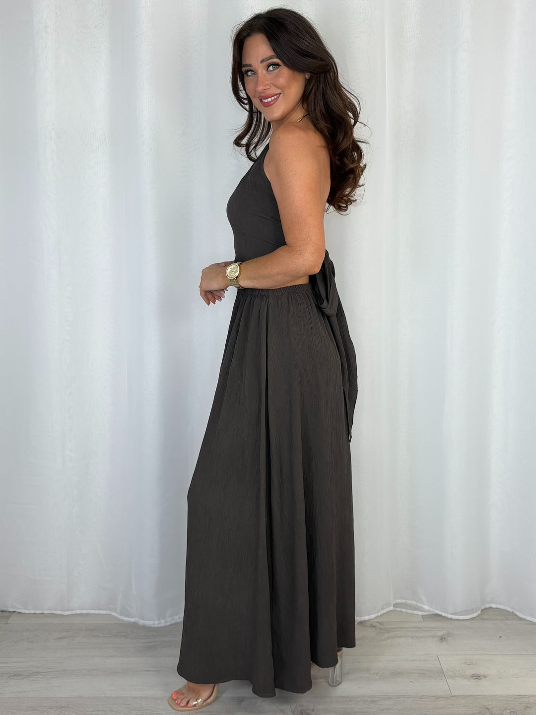 Gold Neck Hardware Halter Neck Cut Out Dress (3 Colours)