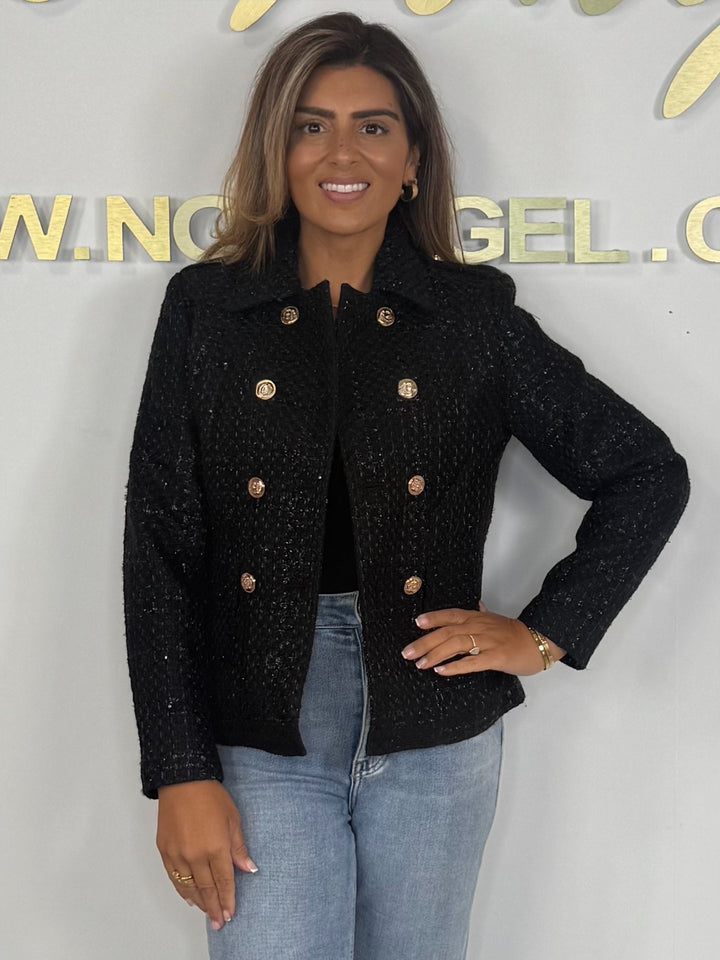 Military Gold Button Collared Shimmer Tweed Blazer (2 Colours)