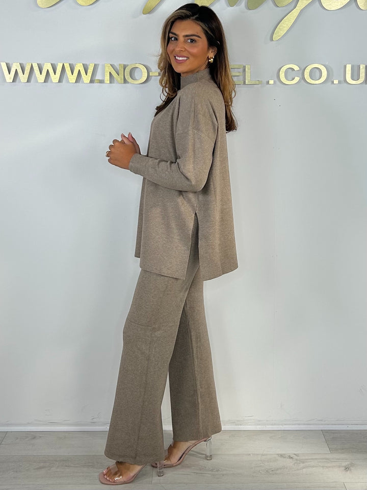 Soft Knit High Neck Side Split Jumper & Trouser Co-Ord (4 Colours)