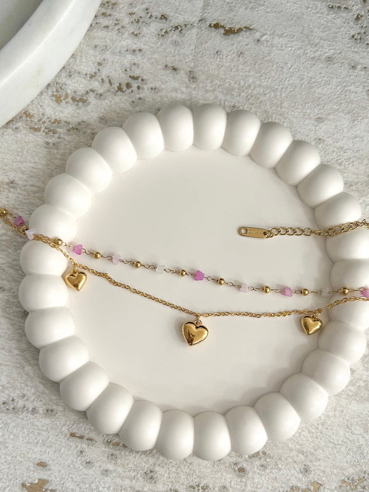 Pink Jewelled Heart Anklet (2 Colours)