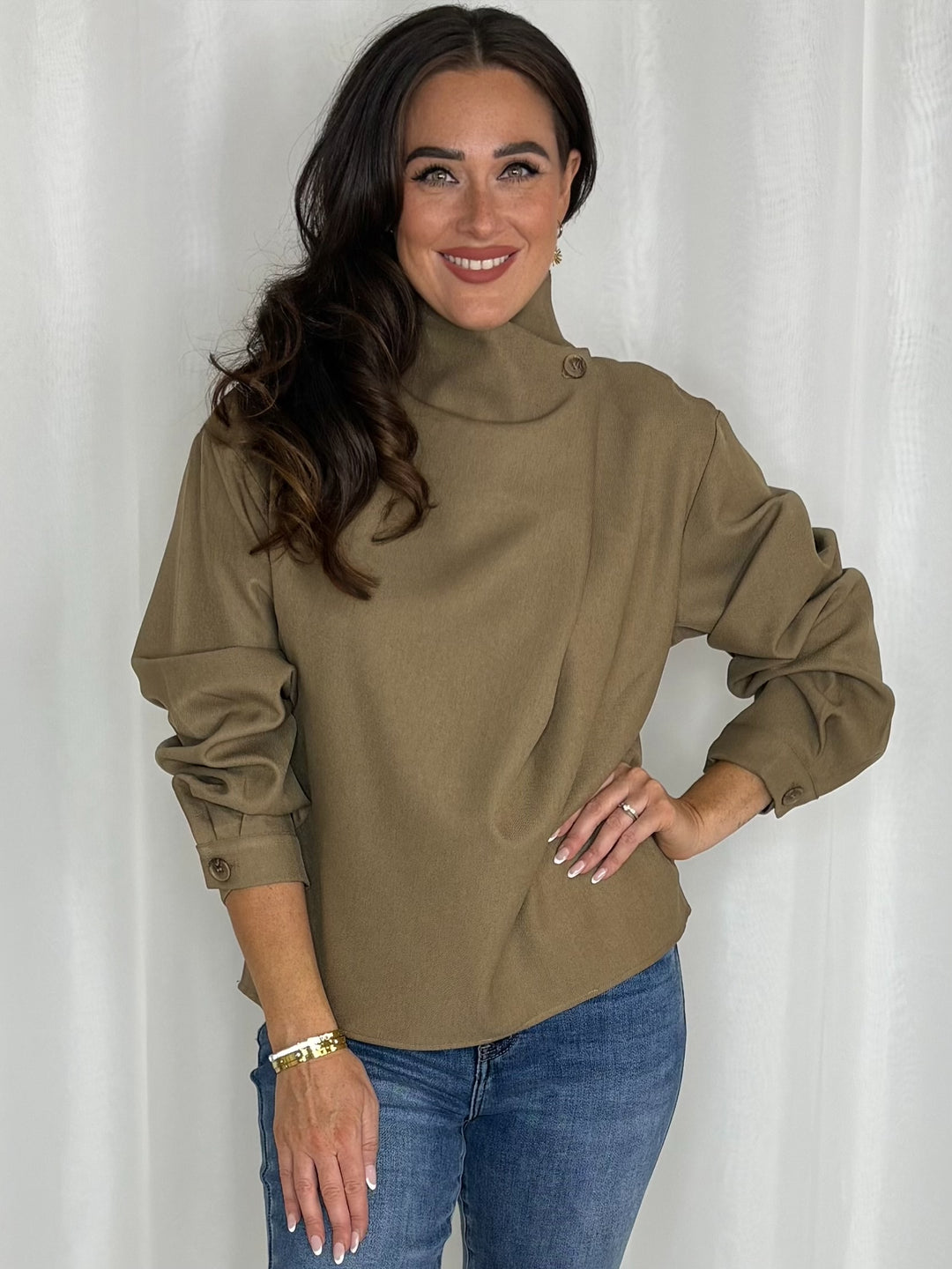 High-Neck Button Detail Top (2 Colours)