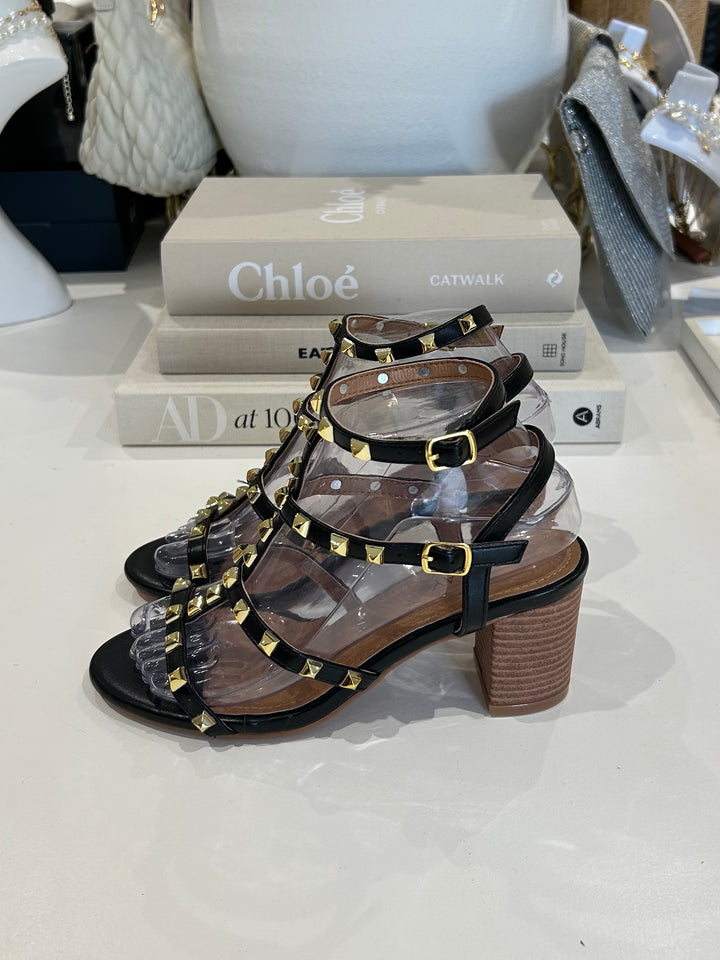Gold Studded Block Heel Sandal (3 Colours)