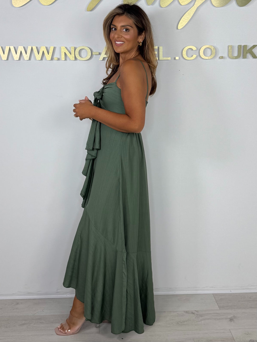 Frill Middle Tie Front Spaghetti Strap Maxi Dress (3 Colours)