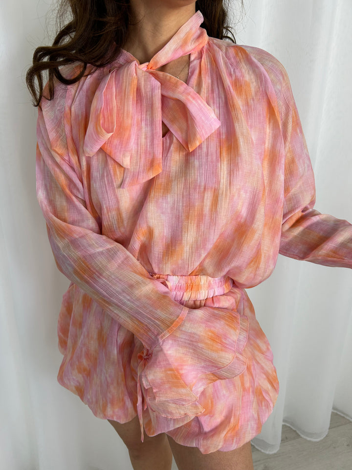 Tie Dye Neck Tie Top & Puff Ball Skort Co-Ord