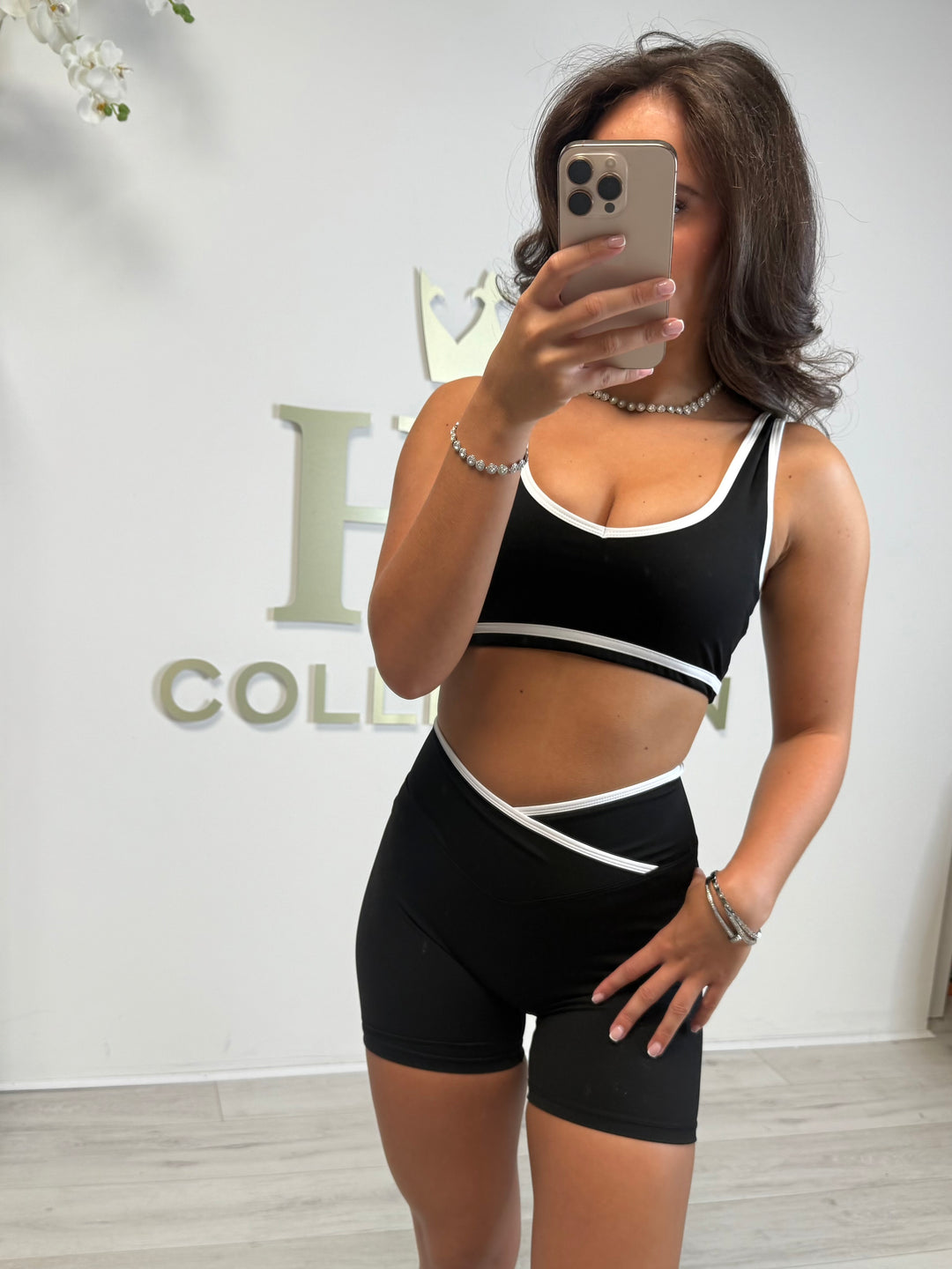 White Trim Cropped Top & Cycling shorts Co-ord (3 Colours)