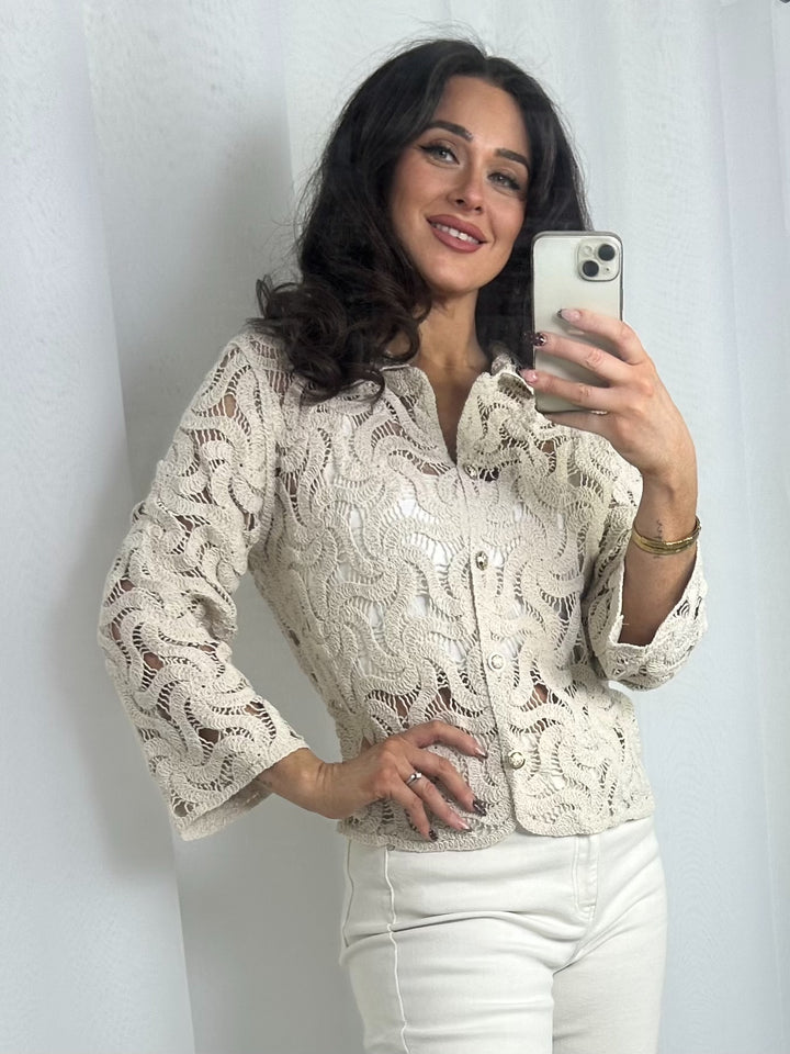 Crochet Gold Button Cardigan