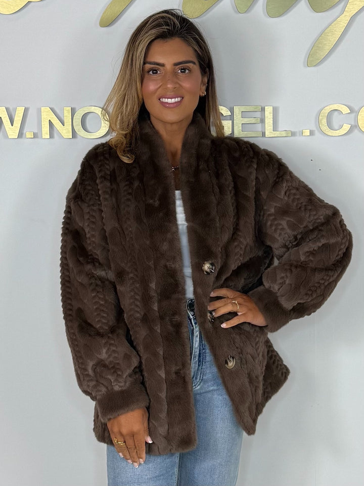 Faux Fur Cable Design Button Up Jacket (3 Colours)