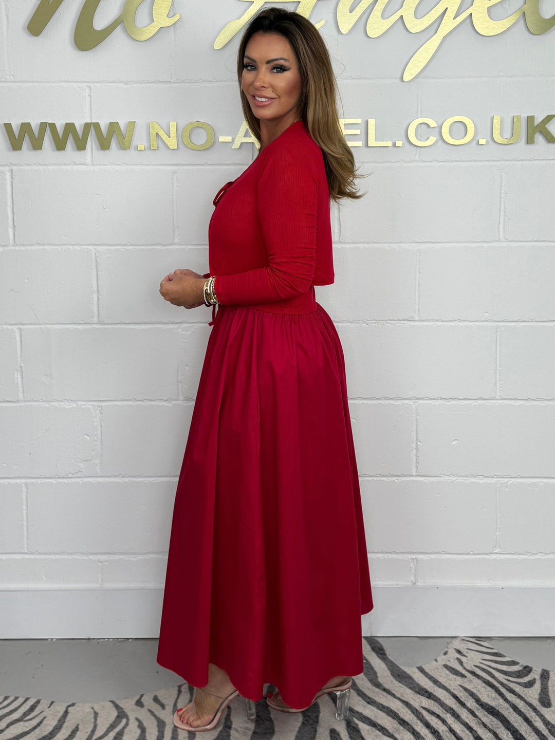 Flared T-Shirt Midi Dress With Matching Tie Up Cropped Cardigan (4 Colours)