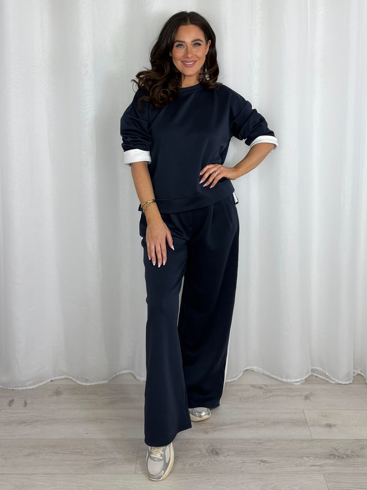 White Contrast Round Neck Sweatshirt And Straight Leg Trouser Co-ord (3 Colours)