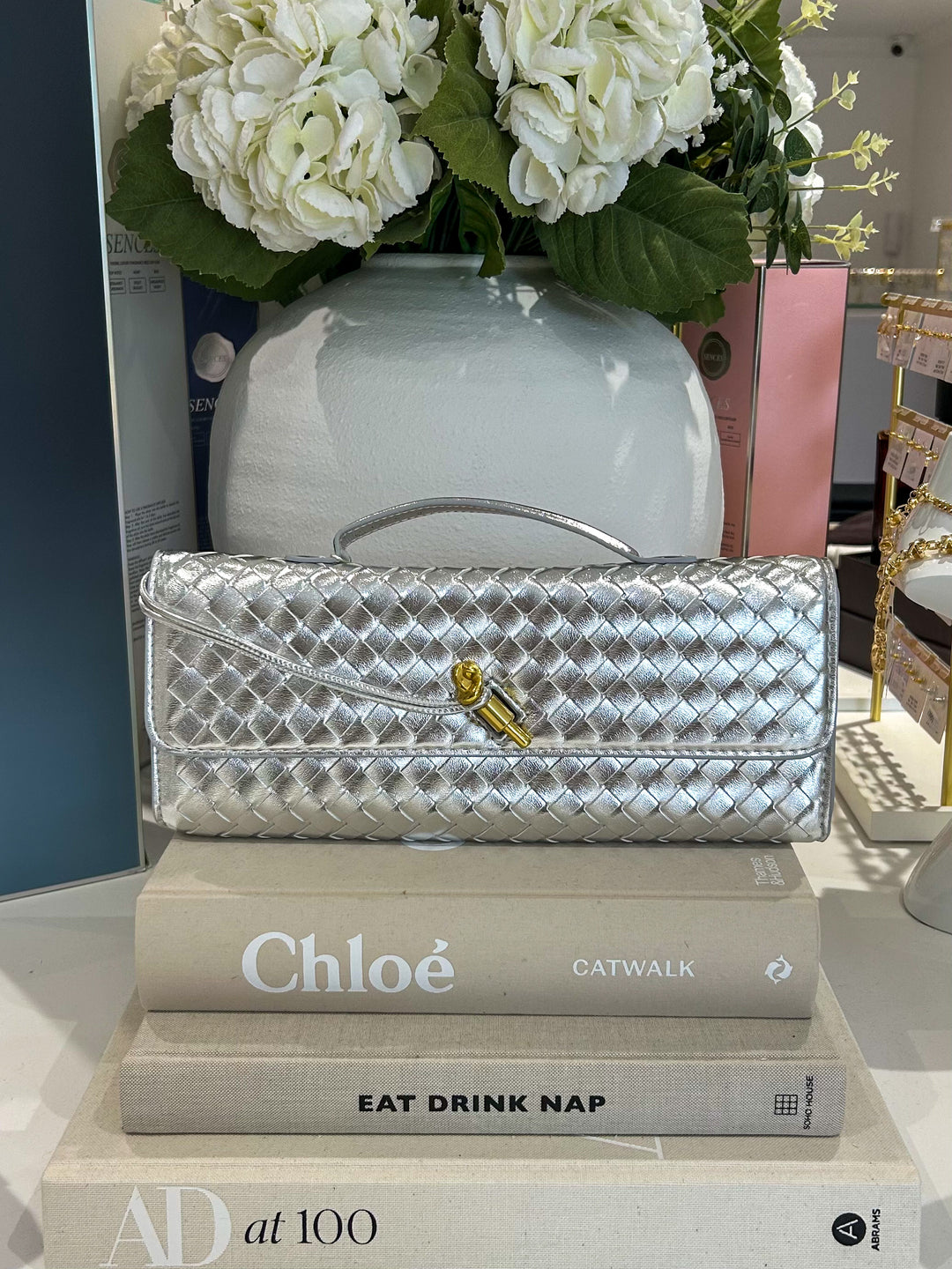Woven Rectangle Envelope Gold Rod Fasten Clutch Bag (13 Colours)