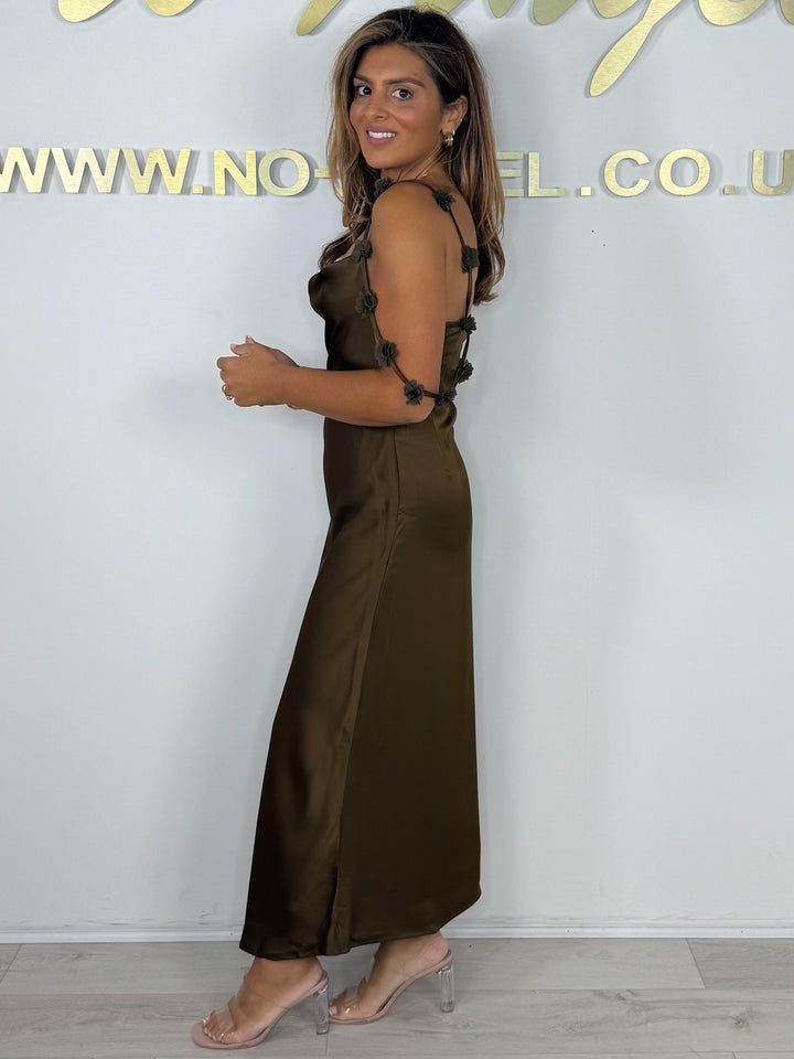 Flower Strap Detail Cowl Neck Midi Dress ( 2 Colours)
