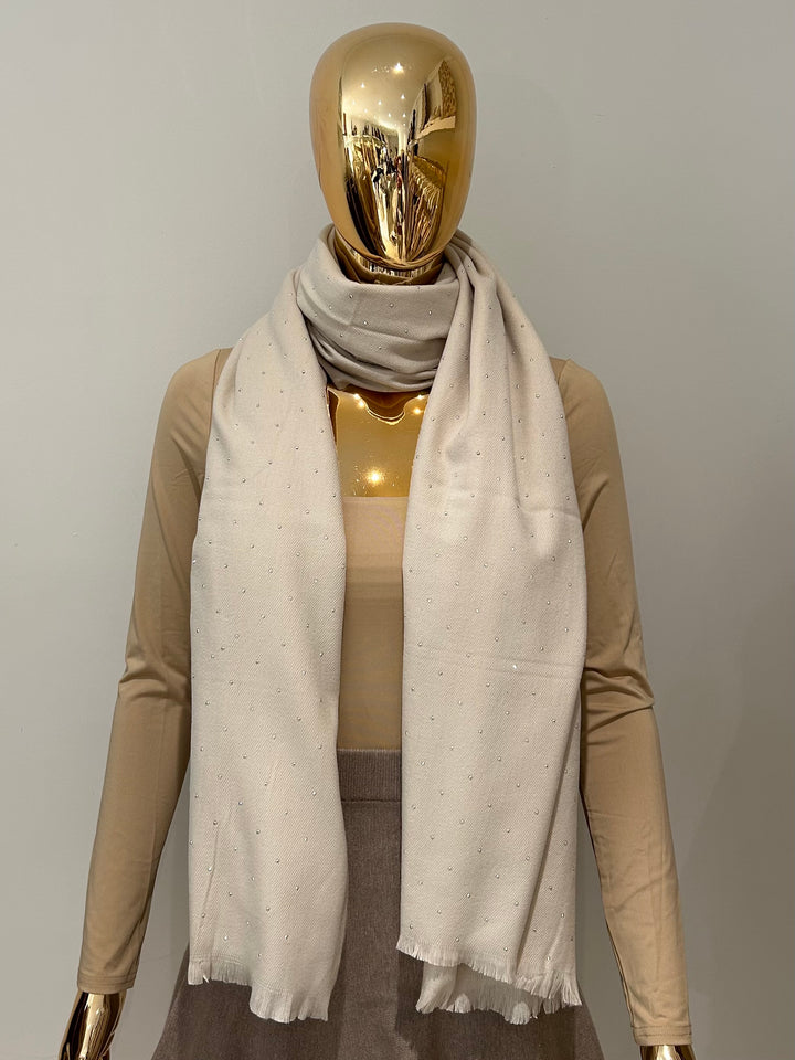 Cream Scattered Stud Frayed Edge Scarf