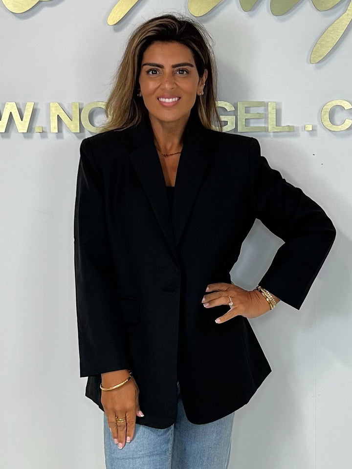 Single Button Shoulder Pad Oversized Blazer (2 Colours)