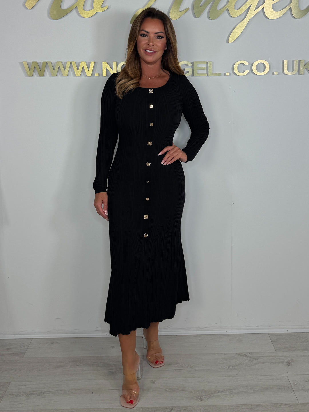 Long Sleeve Textured Gold Button Ribbed Maxi Dress (4 Colours)