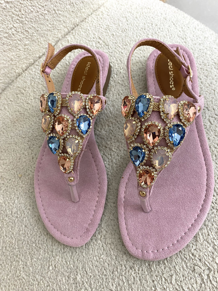 T Bar Jewelled Sandals ( 3 Colours )