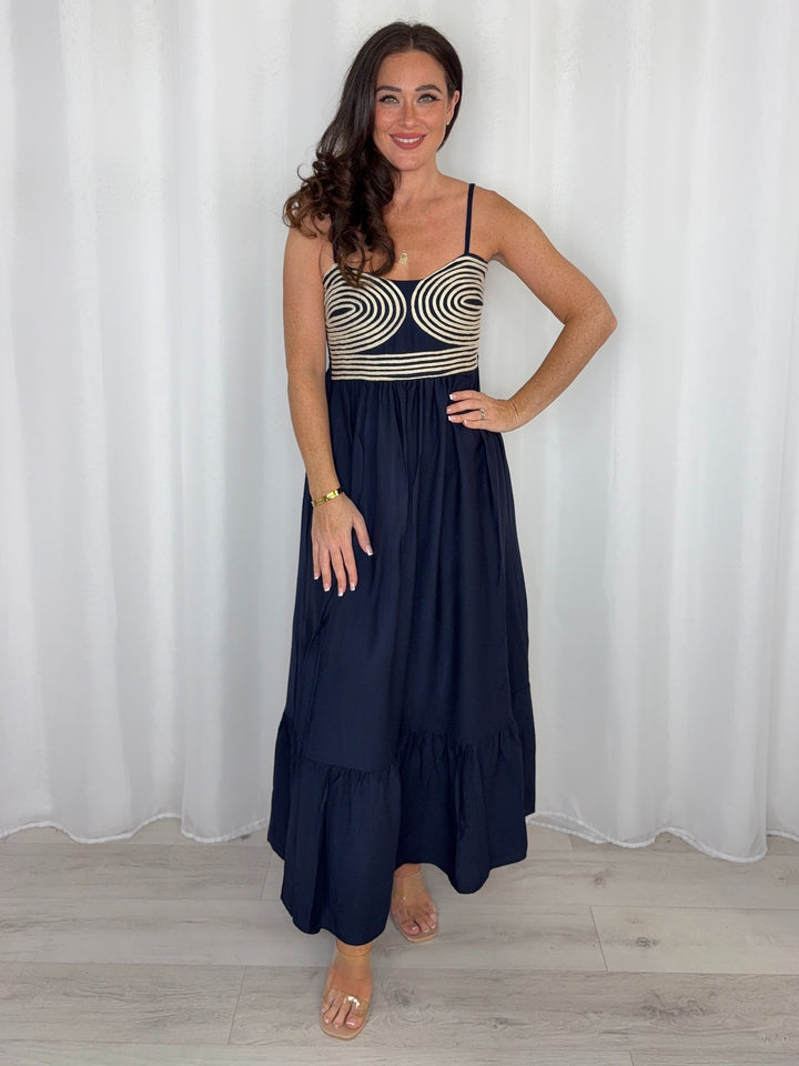 Stitching Swirl Design Tiered Dress (4 Colours)